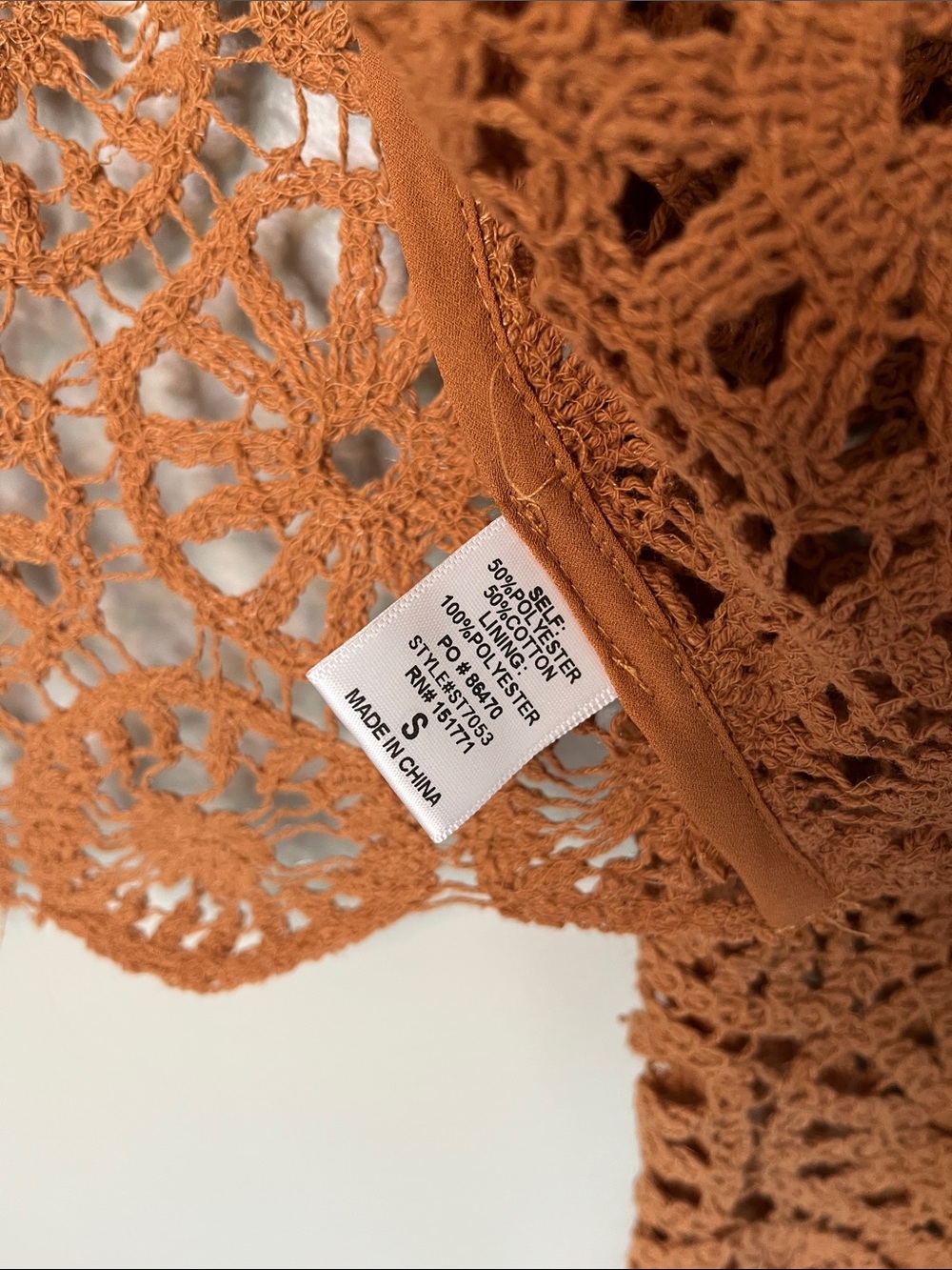 NWT Le Lis Boho Open Knit Crochet Cardigan Shirt Rust Brown - Picture 11 of 12